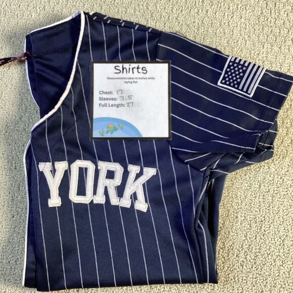 Womens New York Pinstripe Baseball Jersey Shirt Blue White Size L - Picture 6 of 6